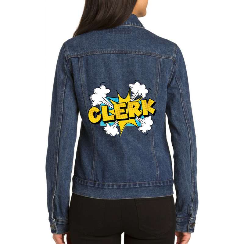 Retro Graphic Bank Clerk Bookkeeper Bank Employee  Ladies Denim Jacket by KeaganKoehler | Artistshot