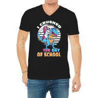 Retro I Crushed 100 Days Of School Unicorn Trex Bo V-neck Tee | Artistshot