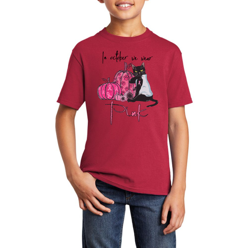 Breast Cancer In October We Wear Pink Cat Basic Youth T-shirt by hoainv | Artistshot