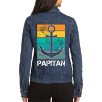 Captain Papa Fathers Day Retro Boat Anchor Sailor  Ladies Denim Jacket | Artistshot