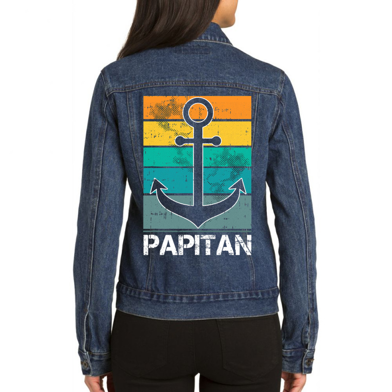 Captain Papa Fathers Day Retro Boat Anchor Sailor  Ladies Denim Jacket by GiovayPool | Artistshot