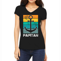 Captain Papa Fathers Day Retro Boat Anchor Sailor  Women's V-neck T-shirt | Artistshot