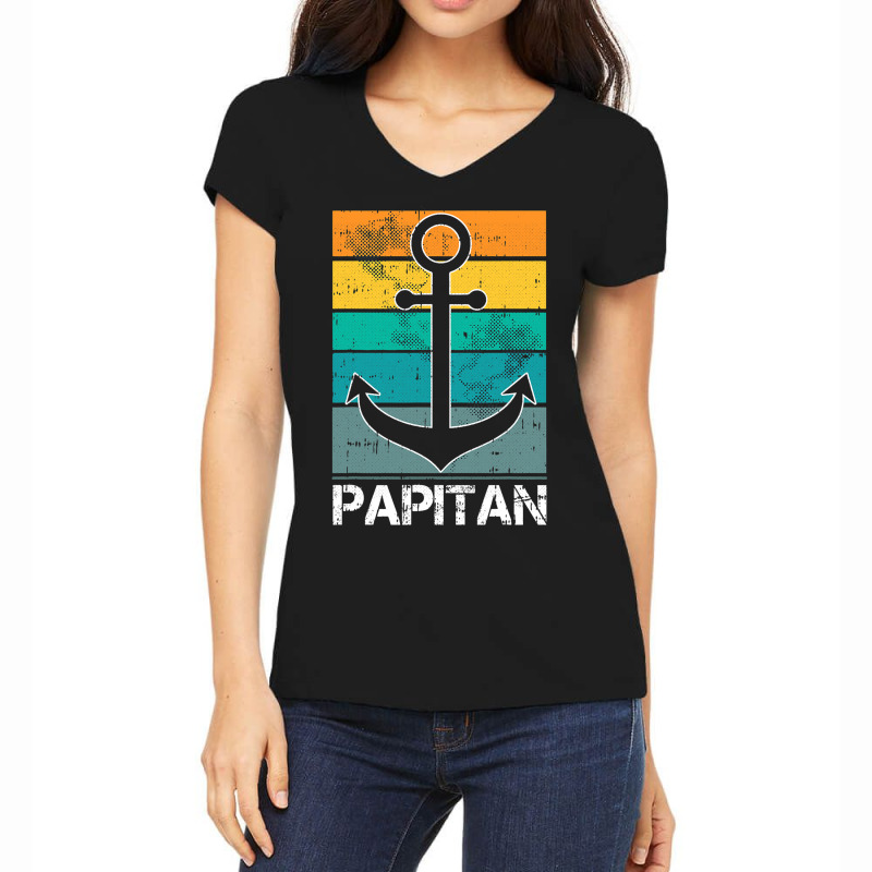 Captain Papa Fathers Day Retro Boat Anchor Sailor  Women's V-Neck T-Shirt by GiovayPool | Artistshot