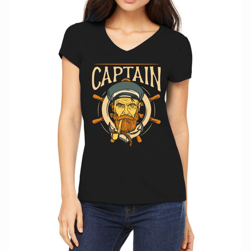 Captain Ship Skipper Boat Owner Lover Women's V-Neck T-Shirt by RebeccaBradi | Artistshot