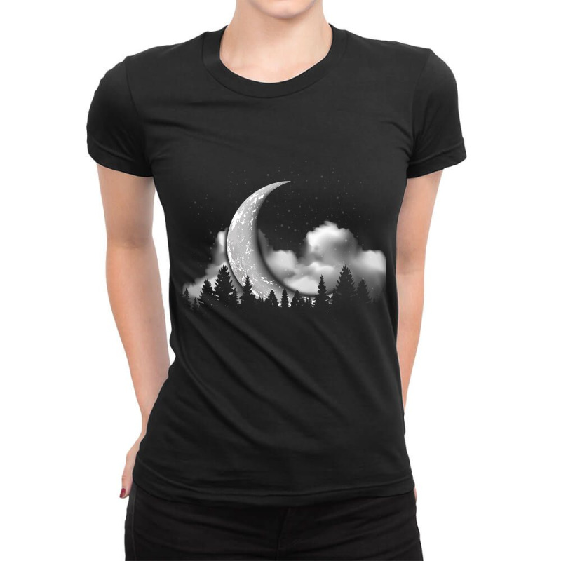 Boho Astronomy Stargazer Gloomy Cloud Forest Cresc Ladies Fitted T-Shirt by NariahPringl | Artistshot