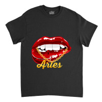 Aries Girl Juicy Lips Gold Chain Astrology Zodiac  Classic T-shirt | Artistshot