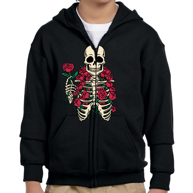 Romantic Rose Skeleton Youth Zipper Hoodie by tobiasfonseca | Artistshot