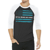 Ptsd Awareness Not All Wounds Are Visible Usa Flag In Tale Colors 3/4 Sleeve Shirt | Artistshot