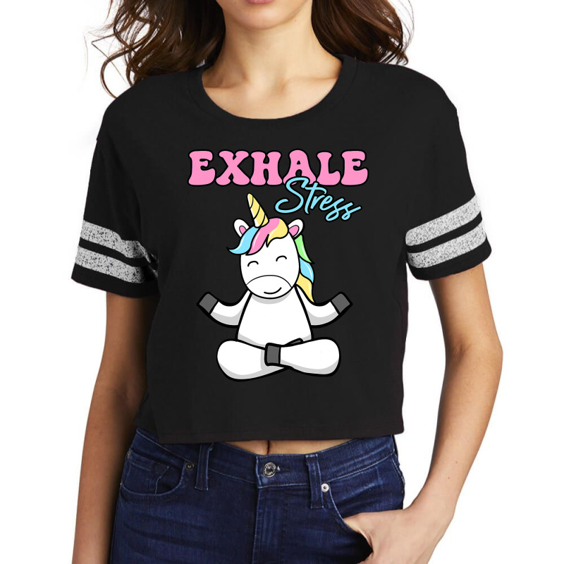 Exhale Stress Meditation Meditating Unicorn For Wo Scorecard Crop Tee by MarkFletche | Artistshot