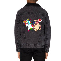 Dabbing Unicorn With Funny Angry Cat Kicking His B Unisex Sherpa-lined Denim Jacket | Artistshot