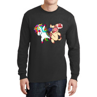 Dabbing Unicorn With Funny Angry Cat Kicking His B Long Sleeve Shirts | Artistshot