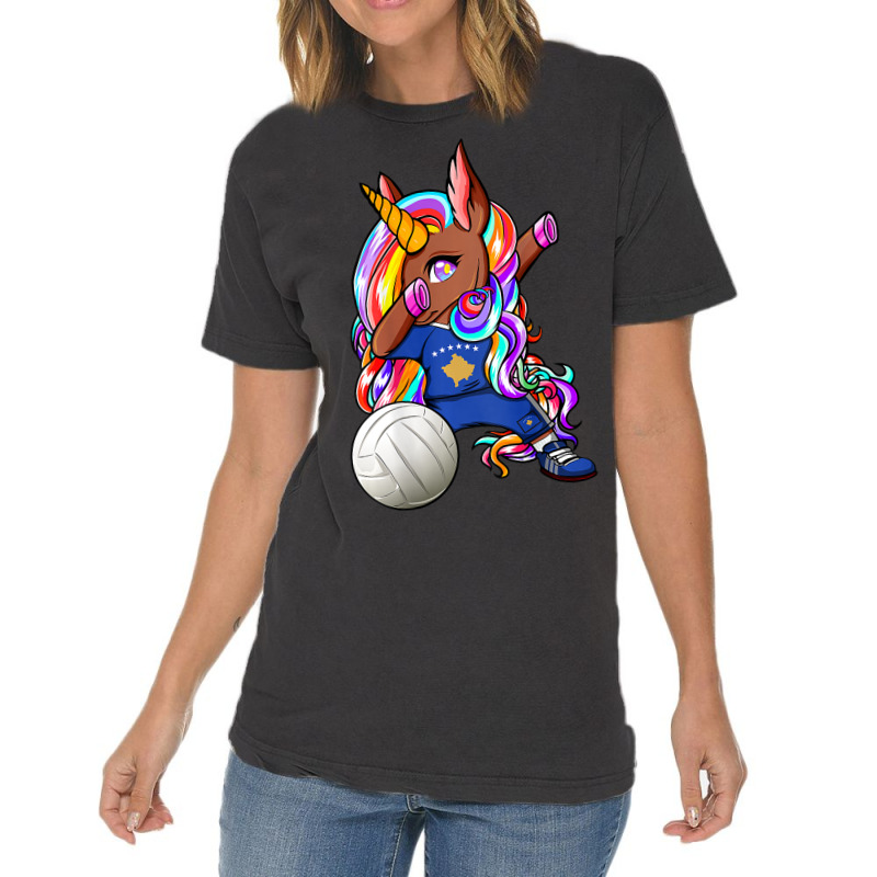 Dabbing Brown Skin Unicorn Kosovo Volleyball Fans  Vintage T-shirt | Artistshot