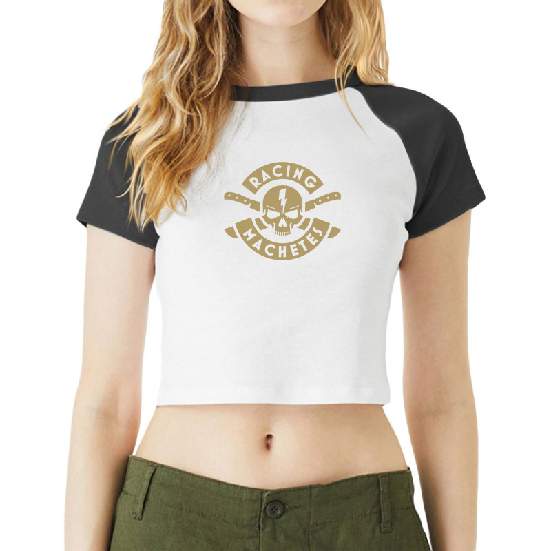 The Racing Machetes Skull Raglan Crop Top by Buckstore | Artistshot