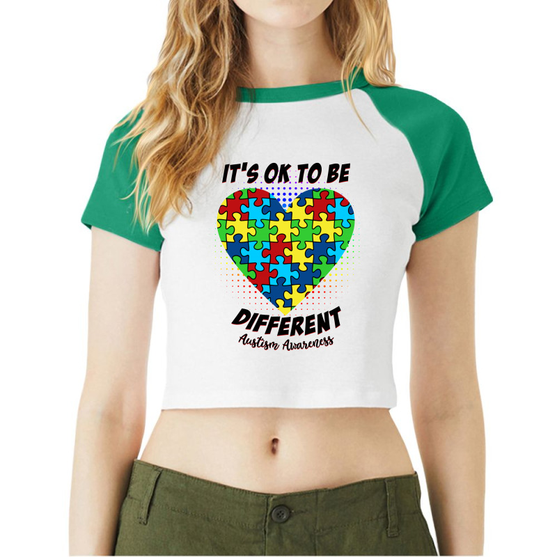 It's Ok To Be Different Austism Awareness For Light Raglan Crop Top by autlu2024 | Artistshot