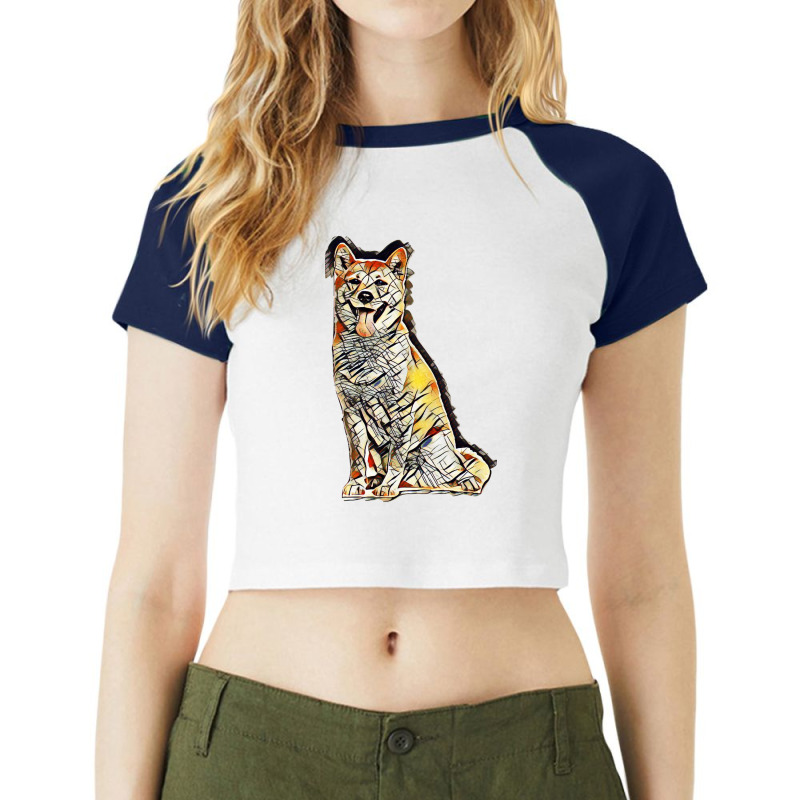 Sitting Panting Animal Canine Raglan Crop Top by Kemnabi | Artistshot