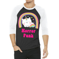 Sarcastic Retro Rainbow Music Funny Unicorn Horror 3/4 Sleeve Shirt | Artistshot