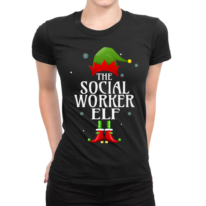 Social Worker Elf Xmas Groupe Matching Pajama Chri Ladies Fitted T-Shirt by MaritzaCoats | Artistshot