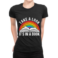 Retro Rainbow Take A Look Its In A Book Reading Bo Ladies Fitted T-shirt | Artistshot