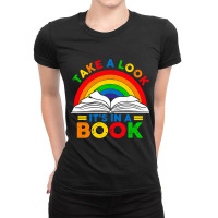 Retro Rainbow Take A Look Its In A Book Reading Bo Ladies Fitted T-shirt | Artistshot