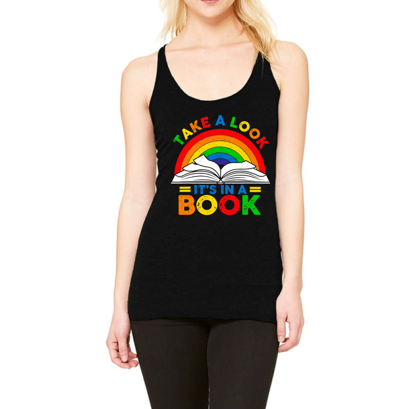 Retro Rainbow Take A Look Its In A Book Reading Bo Racerback Tank by LilahHutchinson | Artistshot