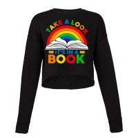 Retro Rainbow Take A Look Its In A Book Reading Bo Cropped Sweater | Artistshot