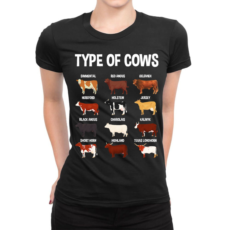 Types Of Cows Farming Farmer Costume Graphic Art C Ladies Fitted T-Shirt by BristolEstes | Artistshot