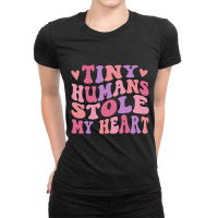 Tiny Humans Stole My Heart Valentines Day Groovy L Ladies Fitted T-shirt | Artistshot