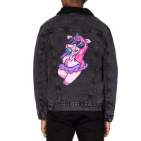 Unicorn Girl Sings A Song Karaoke Music Unicorn Unisex Sherpa-lined Denim Jacket | Artistshot