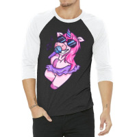 Unicorn Girl Sings A Song Karaoke Music Unicorn 3/4 Sleeve Shirt | Artistshot