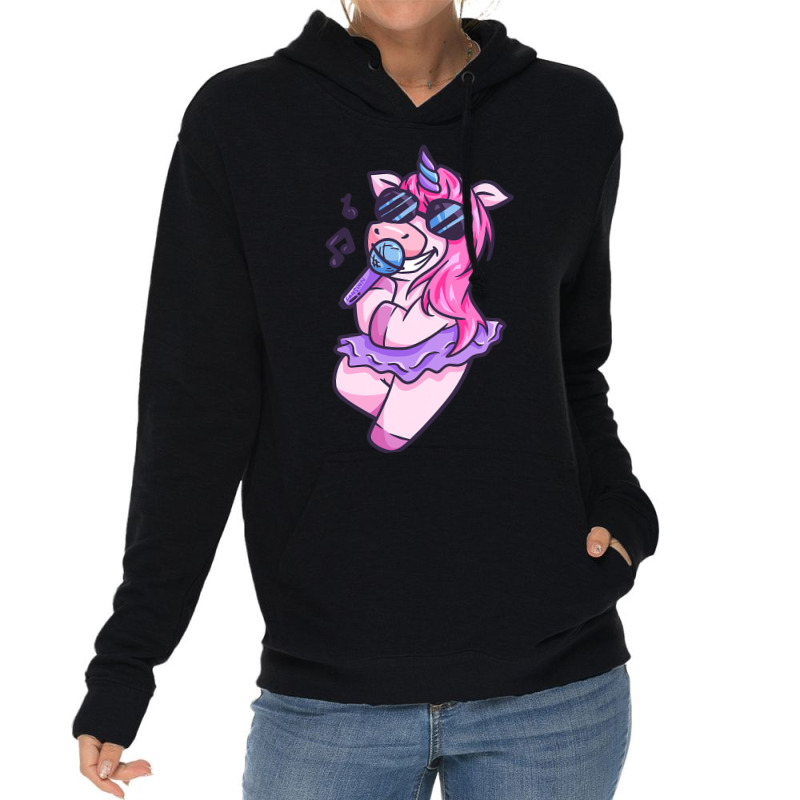 Unicorn Girl Sings A Song Karaoke Music Unicorn Lightweight Hoodie | Artistshot