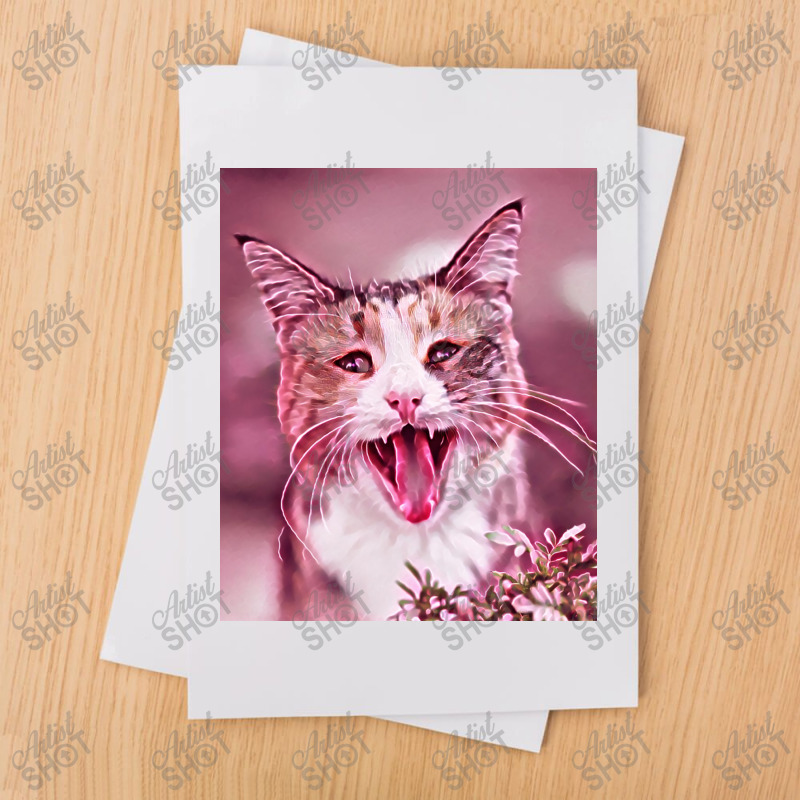 Funny Shocked Cat V3 Illustration Artwork Poster Red Sublimation Transfer | Artistshot