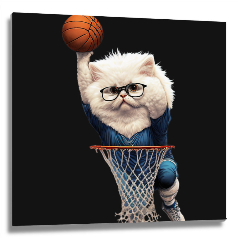 Funny Cat Playing Basketball Persian Cat Dunking I Metal Print Square ...