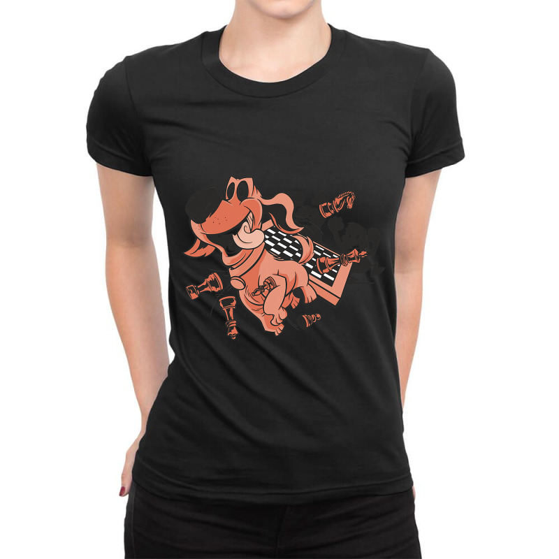 Funny Dog Runs Over Chess Board Chess Figures Desi Ladies Fitted T-Shirt by ArtemiCranfor | Artistshot