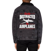 Easily Distracted By Airplanes Aircraft Fan Airlin Unisex Sherpa-lined Denim Jacket | Artistshot