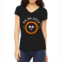 Fun Total Solar Eclipse 2024 Usa Totality Moon Cha Women's V-neck T-shirt | Artistshot