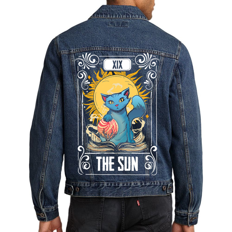 Tarot Card Gothic Astrology Occult The Sun Cat Tar Men Denim Jacket | Artistshot