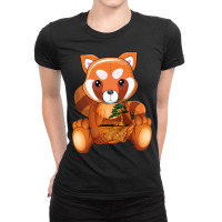 Red Panda Kawaii Cute With Tree Bonsai Relaxing Ho Ladies Fitted T-shirt | Artistshot