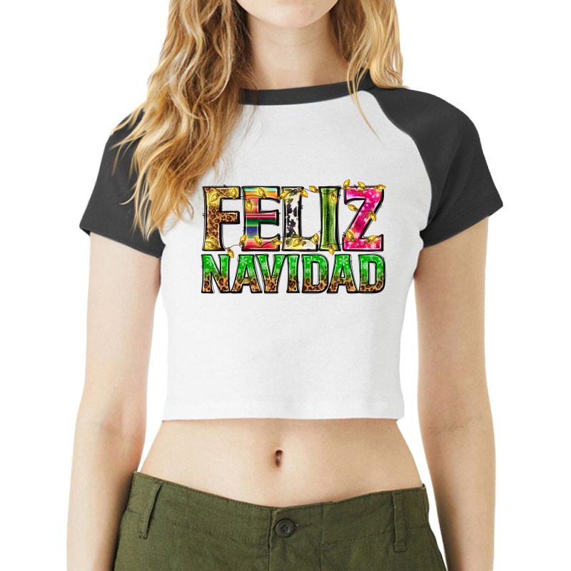 Feliz Navidad With Pattern Raglan Crop Top by enoddigitalart@gmail.com | Artistshot