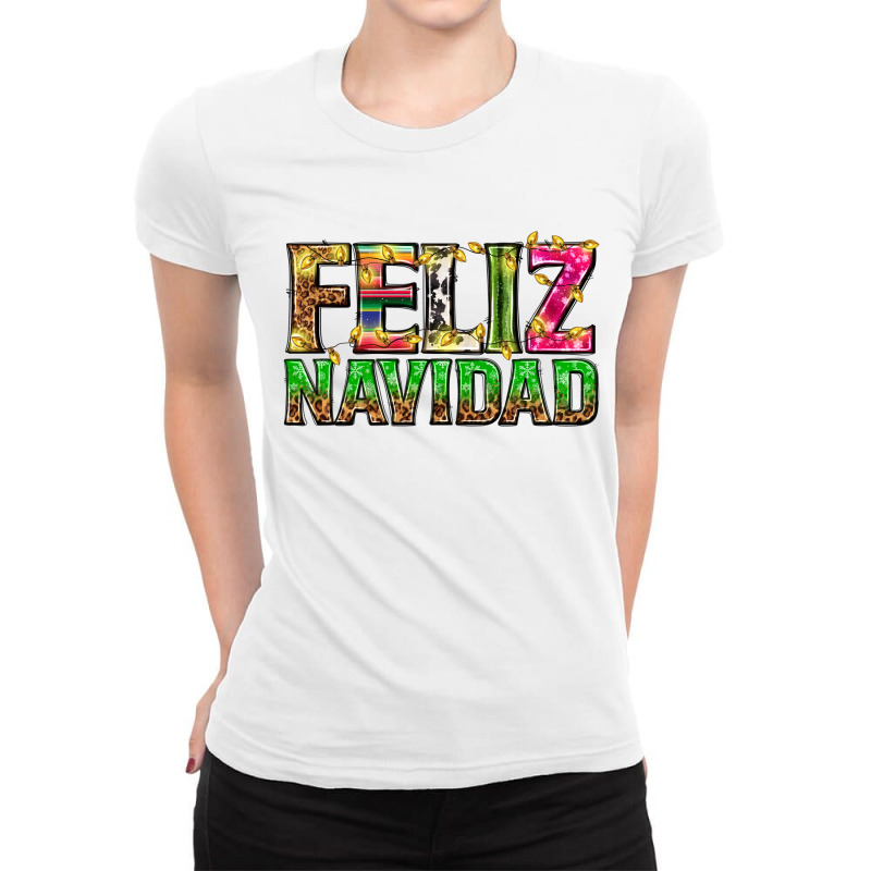 Feliz Navidad With Pattern Ladies Fitted T-Shirt by enoddigitalart@gmail.com | Artistshot