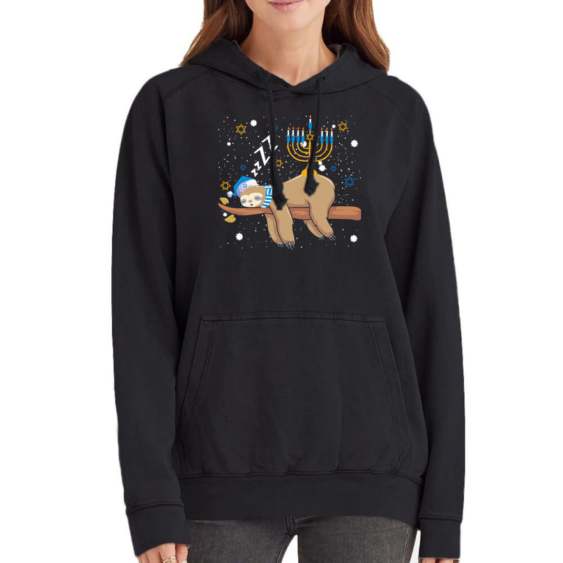 Funny Sleeping Sloth Hanukkah T  Shirt Cute Sleeping Sloth Menorah Jew Vintage Hoodie | Artistshot