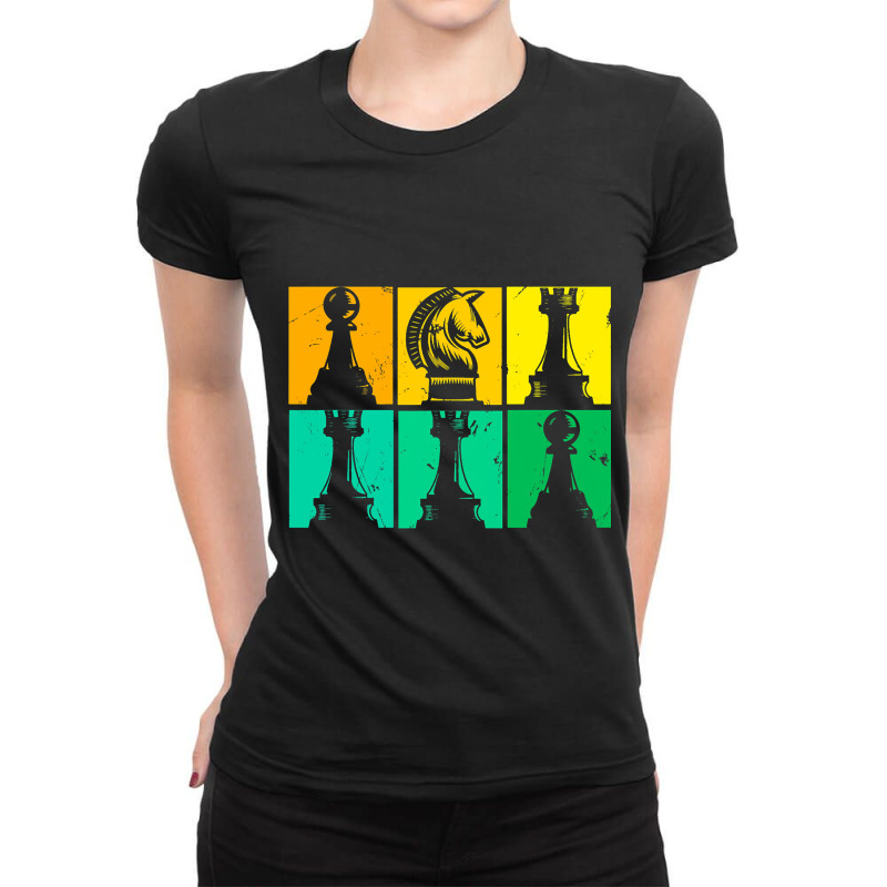 Retro Chess Pieces Checkmate Grandmaster Chess Pla Ladies Fitted T-shirt | Artistshot