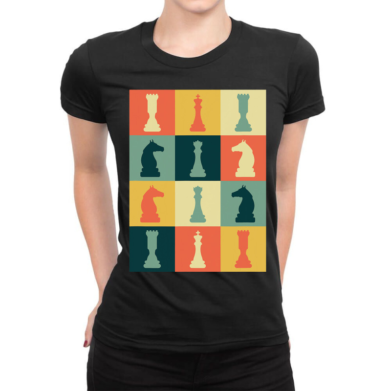 Retro Chess Pieces Vintage Board Game Grandmaster  Ladies Fitted T-shirt | Artistshot