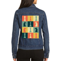 Retro Chess Pieces Vintage Board Game Grandmaster  Ladies Denim Jacket | Artistshot