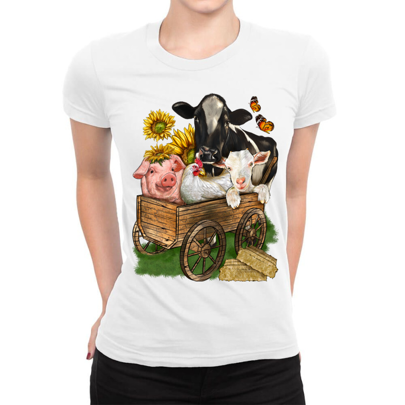 Farm Animals Wagon Ladies Fitted T-Shirt by enoddigitalart@gmail.com | Artistshot