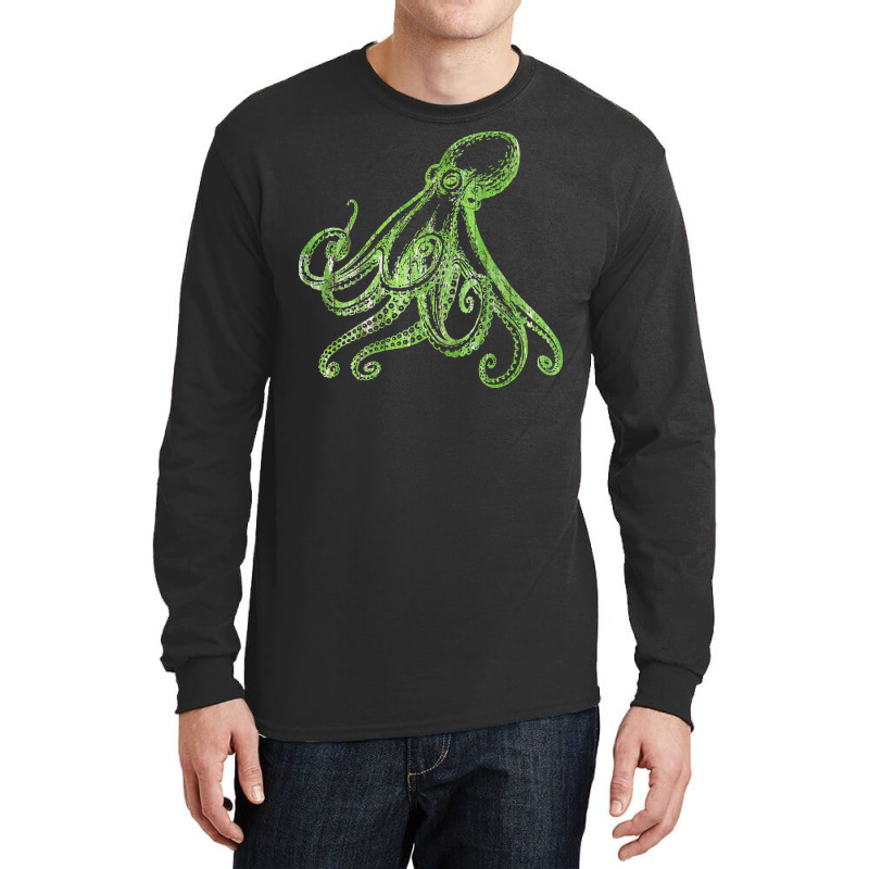 Octopus Artwork T  Shirtoctopus Drawing With Gren Color Gift Idea T  S Long Sleeve Shirts | Artistshot