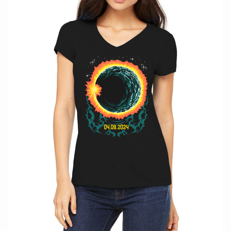 Total Partial Eclipse 2024 April 08 Usa American T Women's V-Neck T-Shirt by MarquisGoldsmith | Artistshot