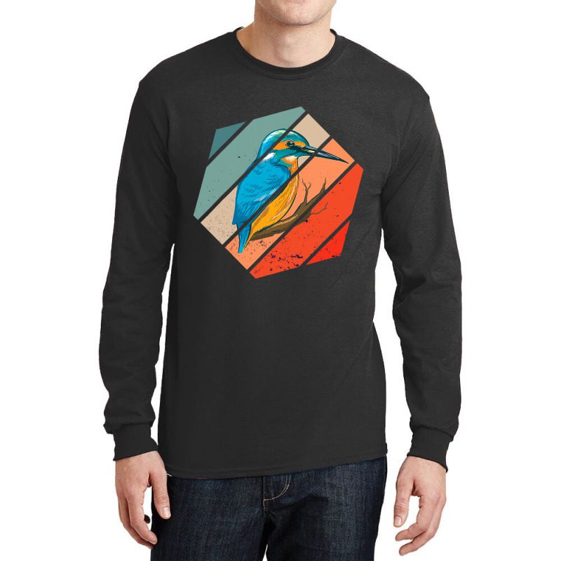 Vintage Retro Hexagon Birding Bird Watching Kingfi Long Sleeve Shirts | Artistshot