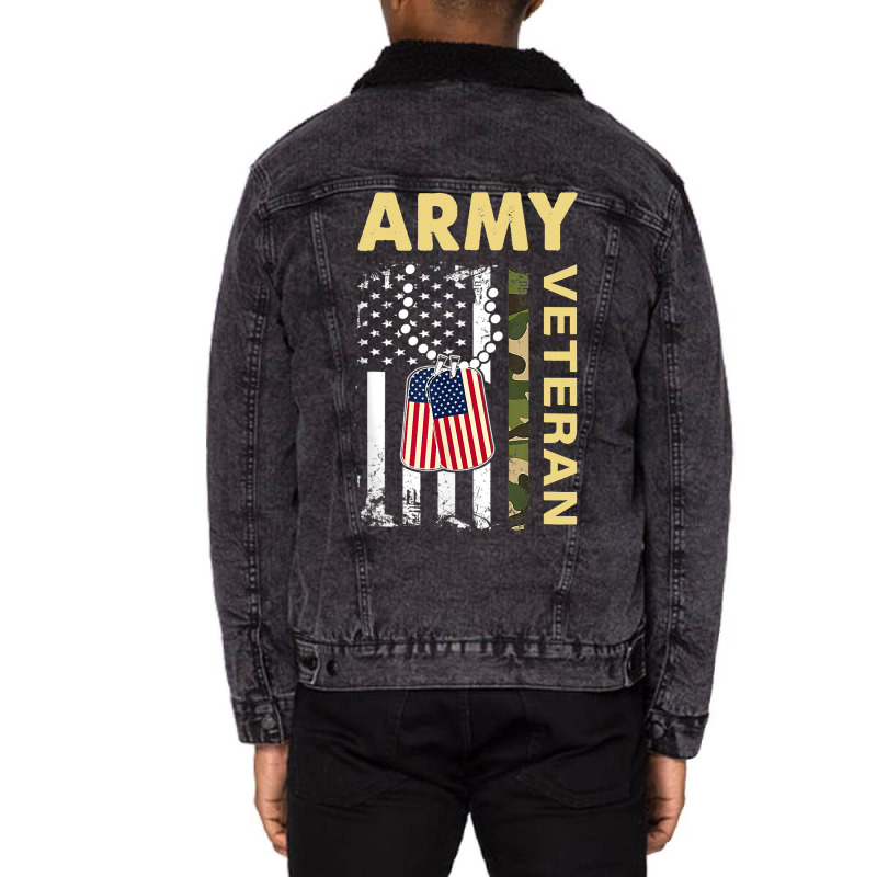 Vintage Army Shirt Veteran Day American Flag Women Unisex Sherpa-lined Denim Jacket | Artistshot