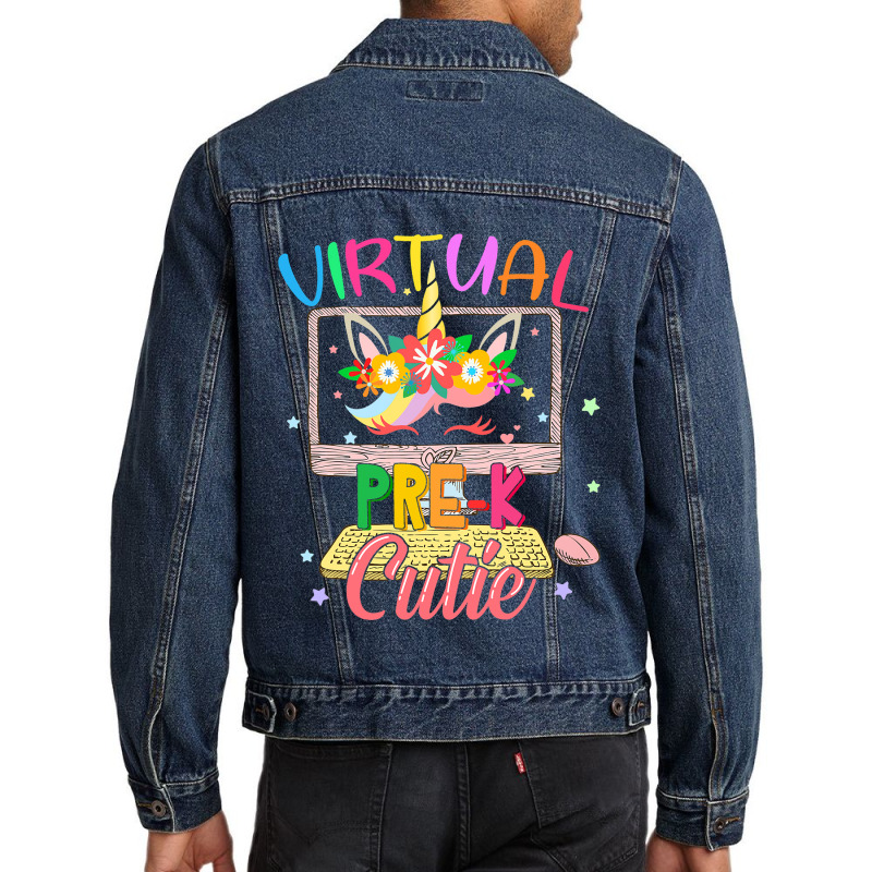 Virtual Prek Cutie Unicorn Face Back To School Kid Men Denim Jacket | Artistshot