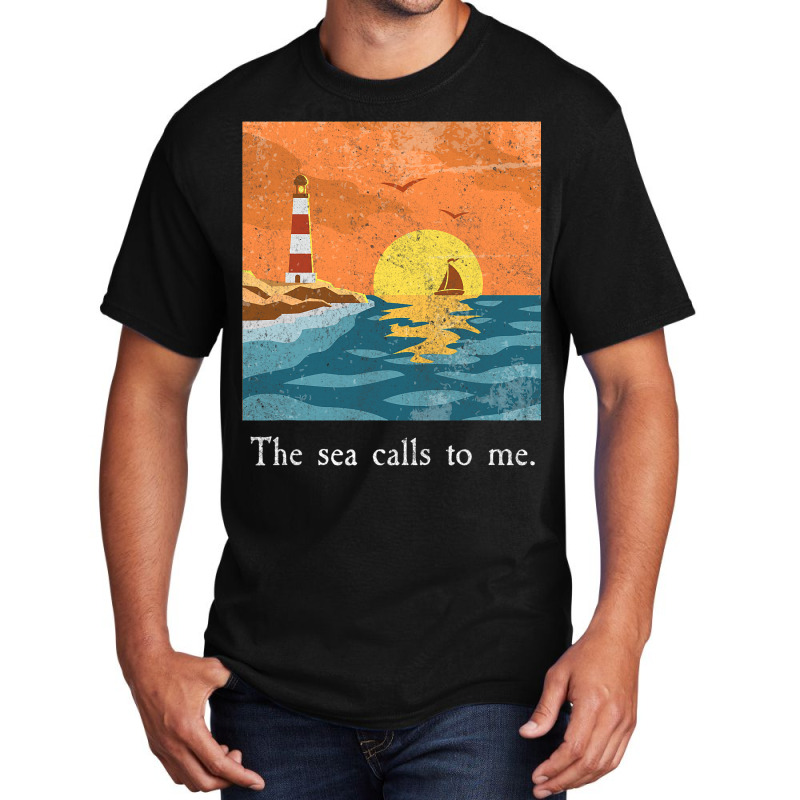 Vintage Lighthouse Shirt Retro Ocean Sunset Sailor Basic T-shirt by FriedaBarcia | Artistshot